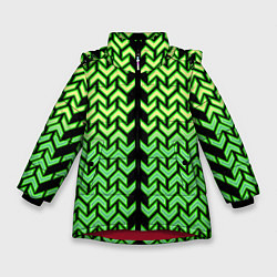 Куртка зимняя для девочки Зелёные стрелки на чёрном фоне киберпанк, цвет: 3D-красный