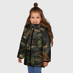 Куртка зимняя для девочки Реалистичный охотничий камуфляж из ткани и листьев, цвет: 3D-красный — фото 2