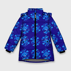 Зимняя куртка для девочки Узоры гжель на синем фоне
