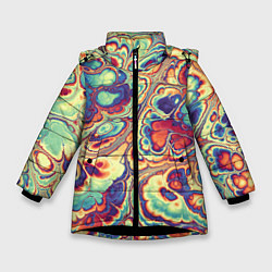 Куртка зимняя для девочки Абстрактный разноцветный паттерн, цвет: 3D-черный