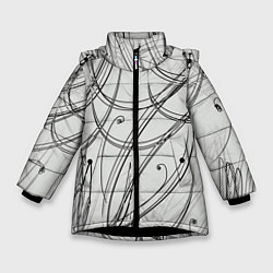 Куртка зимняя для девочки Монохромные завитки, цвет: 3D-черный