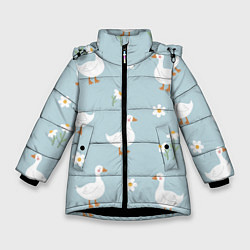 Куртка зимняя для девочки Гусиный узор, цвет: 3D-черный