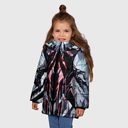 Куртка зимняя для девочки Чёрно-красная агрессивная абстракция на белом фоне, цвет: 3D-светло-серый — фото 2