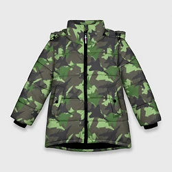 Куртка зимняя для девочки Самолёты - камуфляж, цвет: 3D-черный