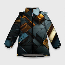Куртка зимняя для девочки Черные и золотые слитки, цвет: 3D-светло-серый