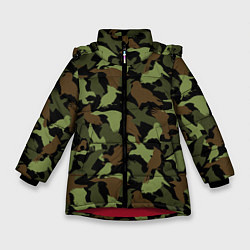 Куртка зимняя для девочки Разные птицы - камуфляж, цвет: 3D-красный