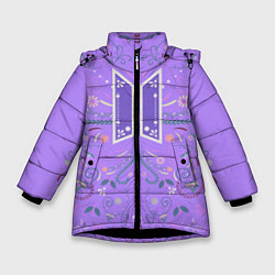 Куртка зимняя для девочки BTS - ARMY Цветочный принт, цвет: 3D-черный