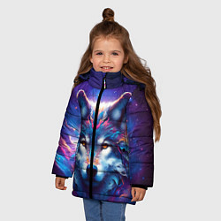 Куртка зимняя для девочки Волк и звезды, цвет: 3D-красный — фото 2