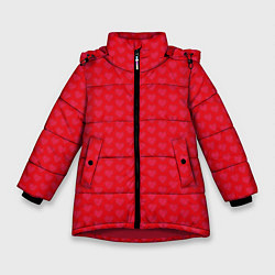 Куртка зимняя для девочки Красные сердечки на красном фоне, цвет: 3D-красный