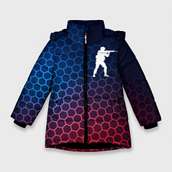 Куртка зимняя для девочки Counter Strike неоновые соты, цвет: 3D-черный