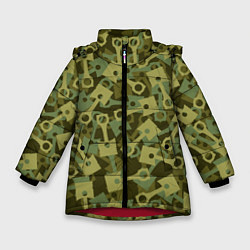 Куртка зимняя для девочки Поршни двигателя - камуфляж, цвет: 3D-красный