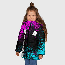 Куртка зимняя для девочки Роблокс - неоновые брызги, цвет: 3D-черный — фото 2