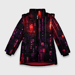 Куртка зимняя для девочки Киберпанк светящиеся красные элементы, цвет: 3D-красный