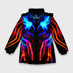 Куртка зимняя для девочки Неоновый киберкостюм, цвет: 3D-черный