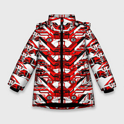 Куртка зимняя для девочки Красно-белая техно броня, цвет: 3D-черный