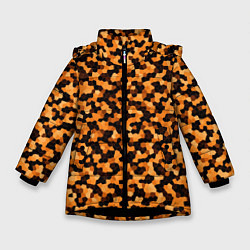 Куртка зимняя для девочки Золотистый коричневый паттерн мозаика, цвет: 3D-черный