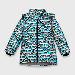 Куртка зимняя для девочки Сине-белый узор на чёрном фоне, цвет: 3D-светло-серый