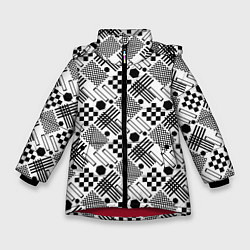 Куртка зимняя для девочки Современный черно белый геометрический узор, цвет: 3D-красный