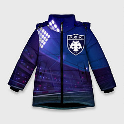 Куртка зимняя для девочки AEK Athens ночное поле, цвет: 3D-черный
