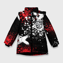Куртка зимняя для девочки Логотип Порше на фоне граффити и брызг красок, цвет: 3D-черный
