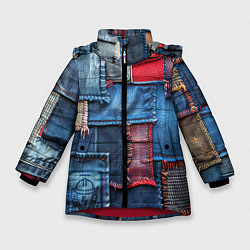 Куртка зимняя для девочки Джинсовая форма электрика, цвет: 3D-красный