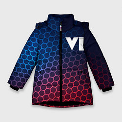 Куртка зимняя для девочки GTA 6 неоновые соты, цвет: 3D-черный
