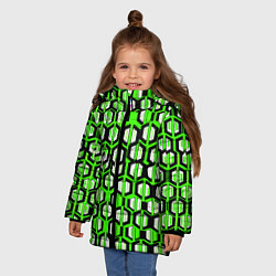 Куртка зимняя для девочки Техно узор из шестиугольников зелёный, цвет: 3D-красный — фото 2