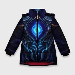 Куртка зимняя для девочки Магическая синяя абстракция, цвет: 3D-красный