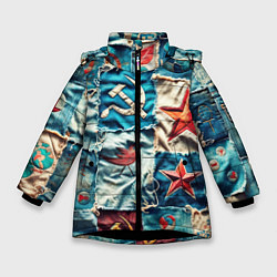 Куртка зимняя для девочки Пэчворк джинсы из СССР, цвет: 3D-черный
