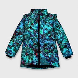 Куртка зимняя для девочки Абстракция яркий бирюзовый, цвет: 3D-черный