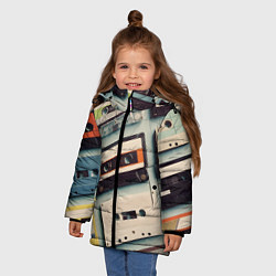 Куртка зимняя для девочки Ретро аудио кассеты, цвет: 3D-светло-серый — фото 2