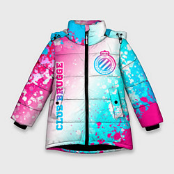 Куртка зимняя для девочки Club Brugge neon gradient style вертикально, цвет: 3D-черный