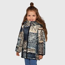 Куртка зимняя для девочки Геометрия на пэчворк дениме, цвет: 3D-черный — фото 2