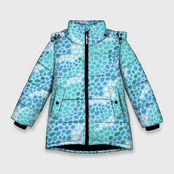 Куртка зимняя для девочки Океанские волны из синих и бирюзовых камней, цвет: 3D-черный