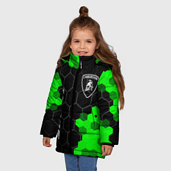Куртка зимняя для девочки Lamborghini green sport hexagon, цвет: 3D-черный — фото 2