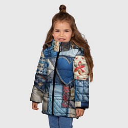 Куртка зимняя для девочки Джинсовый пэчворк - нейросеть, цвет: 3D-черный — фото 2
