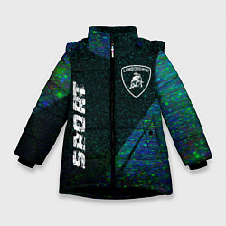 Куртка зимняя для девочки Lamborghini sport glitch blue, цвет: 3D-черный