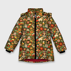 Куртка зимняя для девочки Солдат и символика СССР, цвет: 3D-красный