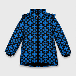 Зимняя куртка для девочки Синие четырёхлистники на чёрном фоне