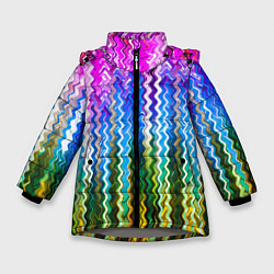 Куртка зимняя для девочки Разноцветные волнистые полосы, цвет: 3D-светло-серый