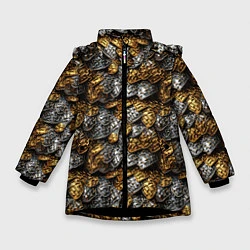 Куртка зимняя для девочки Золото и серебро броня, цвет: 3D-черный