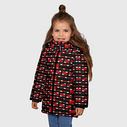 Куртка зимняя для девочки Красные и белые кирпичики на чёрном фоне, цвет: 3D-черный — фото 2