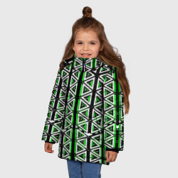 Куртка зимняя для девочки Бело-зелёные треугольники на чёрном фоне, цвет: 3D-красный — фото 2