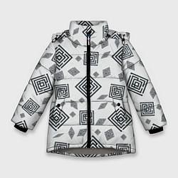 Куртка зимняя для девочки Ромб лабиринт паттерн, цвет: 3D-светло-серый