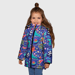 Куртка зимняя для девочки Lets play паттерн динозавров, цвет: 3D-черный — фото 2
