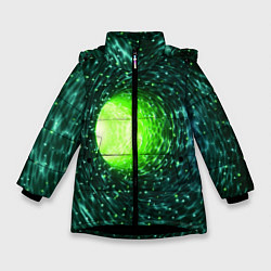 Куртка зимняя для девочки Червоточина - зеленый водоворот со свечением, цвет: 3D-черный