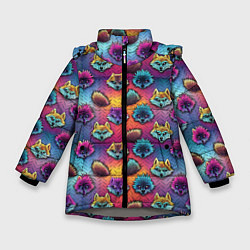 Куртка зимняя для девочки Furry color anime faces, цвет: 3D-светло-серый