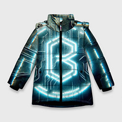 Куртка зимняя для девочки Неоновая вывеска - свечение, цвет: 3D-черный
