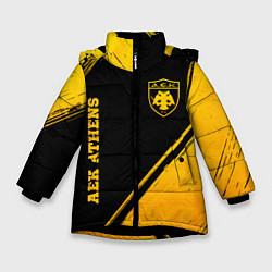 Куртка зимняя для девочки AEK Athens - gold gradient вертикально, цвет: 3D-черный