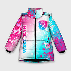 Куртка зимняя для девочки West Ham neon gradient style вертикально, цвет: 3D-черный